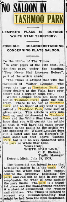 Tashmoo Park - ARGUMENT ABOUT A SALOON IN THE NEWS JULY 29 1909